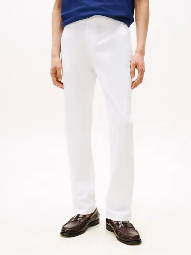 Tommy Hilfiger Chinohose DENTON ESSENTIAL - Weiße Gerade Passform 33 - Stylische Chinohose für einen lässigen Look, aus elastischem Baumwoll-Twill, ideal für den täglichen Einsatz. Mit praktischen Taschen und angesetztem Bündchen.