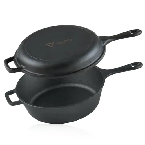 BBQ-Toro Gusseisen Topf mit Pfannendeckel 4,4 Liter - schwarz - Pfannen | Ideal für Grillküche und Camping, bereits eingebrannt für sofortigen Einsatz. Perfekte Wärmeverteilung für Schmorgerichte und vielseitig einsetzbar!