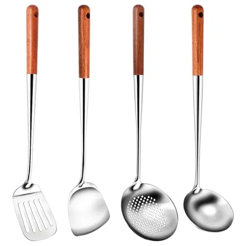 FutureHight Langer Rostfreier Stahl Wok Spachtel KüChe Schlitz Wender SchöPfen Kelle Kochen Werkzeuge Utensilien Set