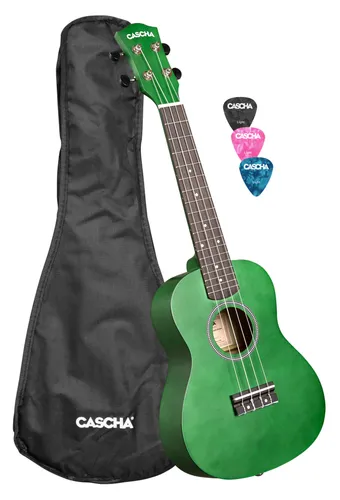 Concert Ukulele Linden Green - Inklusive Tasche und 3 Picks, warmer Klang und ideal für Anfänger und Fortgeschrittene