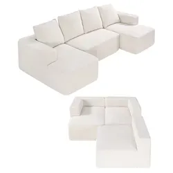 VEVOR Modulares Sofa U-förmig mit hochelastischem Schaumstoff und hochdichtem Polster-Cordsofa (Tragkraft 545 kg) für das Wohnzimmer einer Wohnun... - Beige