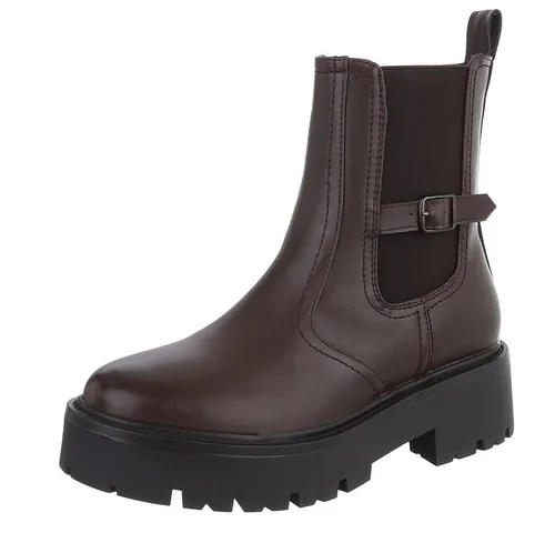 Ital-Design Stylische Chelsea-Boots mit Riemen für Damen Plateaustiefelette (90598664) Blockabsatz Stiefeletten in Braun