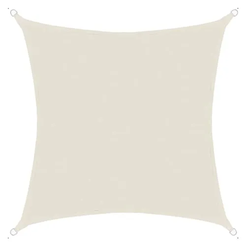 Sonnensegel luftdurchlässig 5 x 5 m - Creme - Sonnenschutz aus luftdurchlässigem HDPE-Gewebe, ideal für effektiven Schatten ohne Hitzestau. 90% UV-Absorption, verstärkte Kanten und eingenähte Edelstahl-Ringe sorgen für hohe Stabilität.