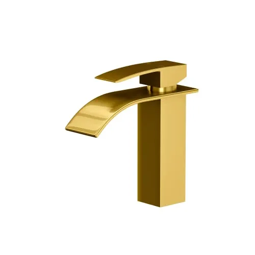 Granitan Waschtischarmaturen Wasserfall Wasserhahn Bad Schwarz - Einhand Moderne Waschtischarmatur aus Messing - Klein Elva - Goldfarben