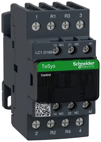 Schneider Electric LC1D188P7 Leistungsschütz - Druckschalter für nicht-induktive Lasten bis 32 A und 690 V AC-1, mit hoher Zuverlässigkeit und integrierten Hilfskontakten für präzise Steuerung.