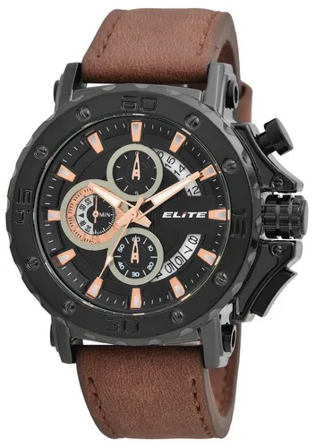 Elite Quarzuhr EL0007 ELITE Herrenchronograph mit Lederimitationsarmband, Herrenuhr Lederimitat