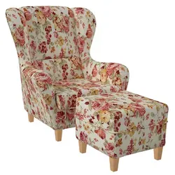 Supellex Sofia Ohrensessel mit Hocker | Design Pfingstrose - Sessel mit Hocker, mehrfarbiges Design aus Polyester-Mischung, ideal für stilvolle Wohnräume. Komfortabler Ohrensessel für entspannte Stunden.