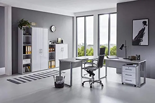 Homeoffice Büromöbel Komplettset Office Edition Set 4 in Lichtgrau/Weiß Matt
