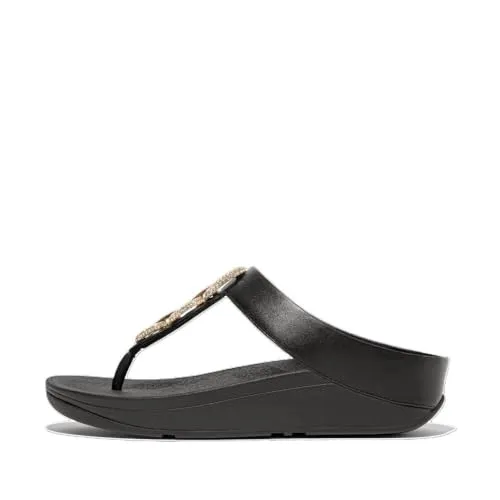 Fitflop Fino Damen-Sandalen mit Kristallketten, Leder, Schwarz, 36 EU - Elegante Damen-Sandalen mit Kristallketten, ergonomisch gestaltet für optimalen Tragekomfort. Die druckdiffusierende Zwischensohle sorgt für angenehme Dämpfung bei jedem Schritt.