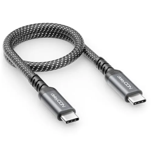 deleyCON 240W 20 Gbps USB-C Kabel 0,30m (USB 3.2 Gen 2x2) PD 3.1 Kurzes Ladekabel Datenkabel 4K@60Hz für Ladegerät iPhone 17 16 Pro Max Air Airpods Galaxy A16 A56 S25 S24 iPad MacBook Tablet Switch