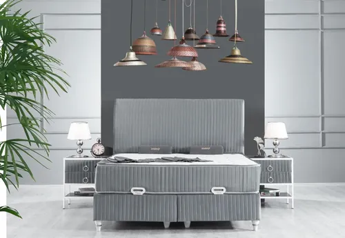 Elegantes Schlafzimmer Set Grau mit Metallbett und Nachttischen - 3-teiliges Schlafzimmer Set in modernem Design, inklusive Boxspringbett und 2 Nachttischen. Mit praktischen Schubladen und stilvollem Grau, ideal für ein stilvolles Ambiente.
