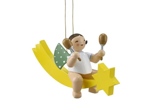 Wendt & Kühn Engel mit Maracas, auf Schweif - Figuren, handgefertigter Engel bringt festliche Stimmung mit seinen Maracas und verleiht jedem Raum einen Hauch von Tradition.