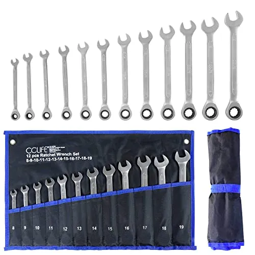 CCLIFE Ratschenschlüssel Set 12tlg, 8-19mm mit 72 Zähnen - Werkzeug-Set mit 12 Ringratschenschlüsseln, ideal zum effizienten Lösen und Anziehen von Sechskantschrauben. Das 72-Zahn-Getriebe ermöglicht Arbeiten mit nur 5 Grad Schwenkbogen.