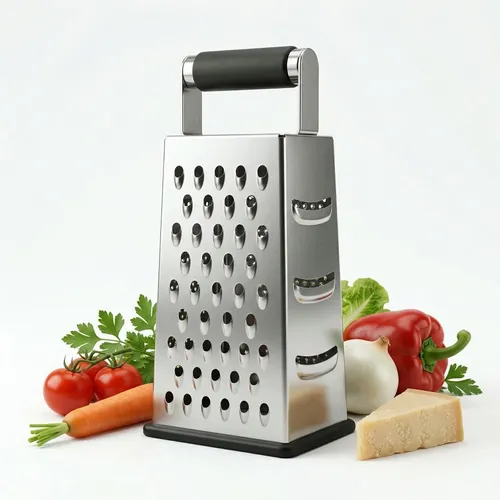 ELEGANCIO Edelstahl 4in1 Vierkantreibe Küchenreibe Gemüsehobel + Mini Käsereibe