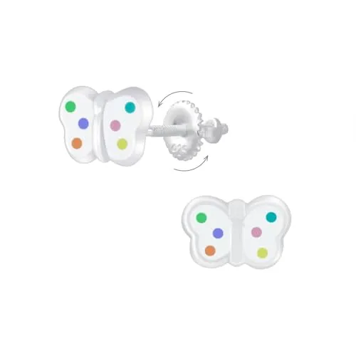 Monkimau - Schmetterling Schraubverschluss Kinder und Mädchen - Ohrringe, Ohrstecker, Ohrschmuck - aus 925 Sterling Silber, Sterling Silber - hypoallergen & nickelfrei, Motivgröße 5.0 mm x 9.0 mm