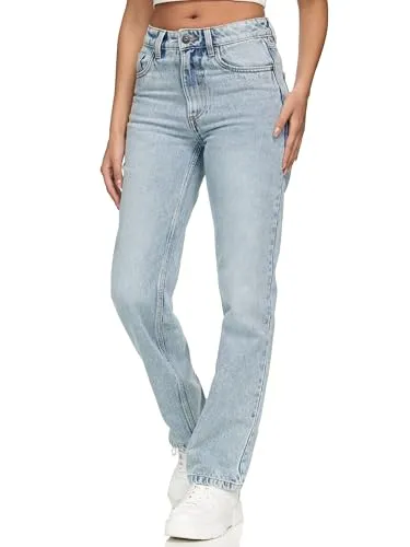 REPUBLIX Damen Mid Waist Loose-fit Denim Jeans Basic RJ-1002 Hellblau 32