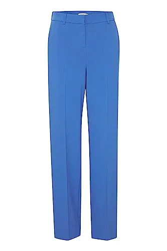 b.young BYDanta Damen Hose Stoffhose Weites Bein mit Bundfalten Gürtelschlaufen Eingrifftaschen Stretch Regular Fit, Größe:34, Farbe:Strong Blue (184051)