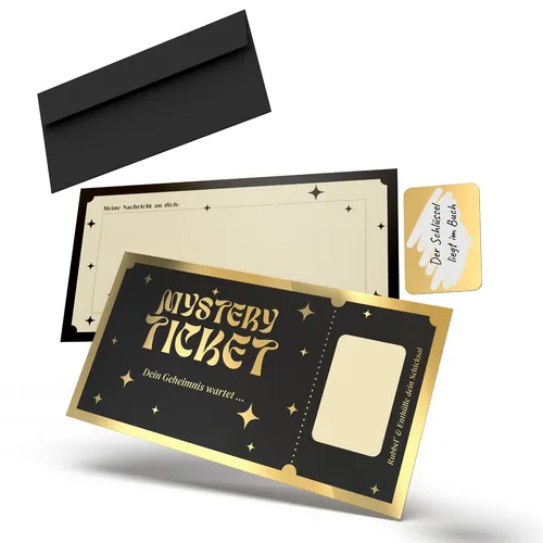 Mystery Ticket mit Rubbelsticker, Schwarze Rubbelkarte zum Ausfüllen & Schenken