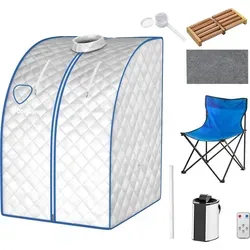 GOPLUS Dampfbad Saunazelt mit regelbarer Temperatur, Timer & Fernbedienung, mobile Dampfsauna mit Klappstuhl & Fußmassageroller, Sitzsauna 78x87x1... - Silber