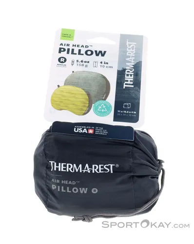 Thermarest Airhead Regular Yellow Mountains Kissen - Leichtes und kompaktes Campingkissen mit 10 cm dickem Kern für optimale Stützkraft und Komfort bei Outdoor-Abenteuern. Abnehmbarer, maschinenwaschbarer Velours-Bezug für ein angenehmes Gefühl.