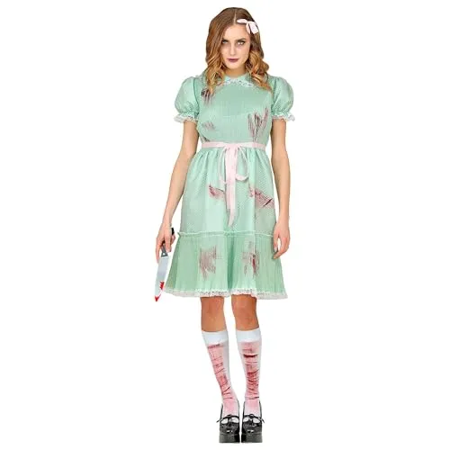 W WIDMANN MILANO Killer Puppe Kostüm - Gruseliges Horrorkostüm für Halloween und Fasching, inklusive grünem Kleid mit Spitze, pinkem Gürtel und blutverschmierten Strümpfen für einen schaurigen Look.