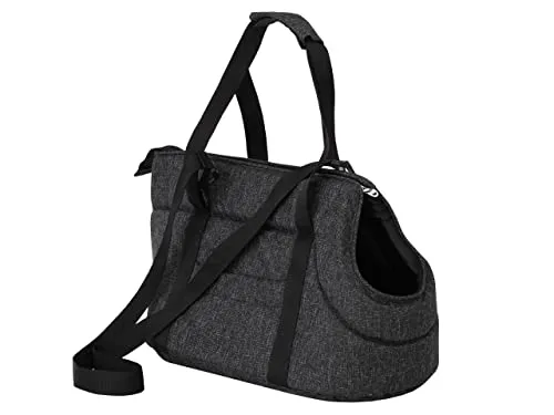 Hundetasche für Reisen, transportable Haustiertasche mit verstellbarem Schultergurt, Schwarz, L: 25 x 43 x 27 cm - Praktische Transportbox für kleine Haustiere. Der Kopf Ihres Tieres bleibt außen, sodass es sich wohlfühlt. Mit Karabinerhaken zur sicheren Befestigung und seitlichen Taschen für Zubehör. Pflegeleicht und ideal für unterwegs.