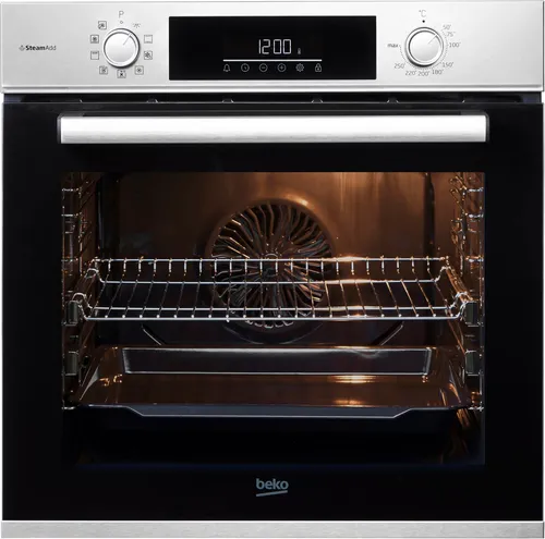 BEKO Einbaubackofen BBIS12301XE mit Dampffunktion - Backöfen: Genießen Sie mühelose Reinigung mit der SteamShine Dampffunktion und dem 2-fach-Teleskopauszug für einfachen Zugriff auf Ihre Speisen.