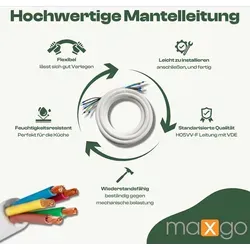 maxgo® Herd-Anschlussleitung Weiß H05VV-F 5G2,5 4m - Netzkabel für Herd und Ofen, flexibles und robustes Design mit abisolierten Enden für einfache Installation, ideal für den Innenbereich.