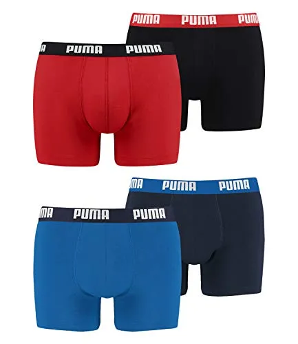 PUMA Boxershort 4er Pack Herren 4 Boxer Edition (Trueblue/Red Black, M)
