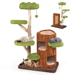 GOPLUS Mehrstufiger Katzenbaum – 141 cm hoch mit Sisalplatte und gemütlichen Höhlen - Kratzbaum für Katzen, 141 cm hoch mit mehreren Plattformen und einer breiten Basis für Stabilität. Ideal zum Spielen, Kratzen und Entspannen – ein perfektes Zuhause für deine Katze.