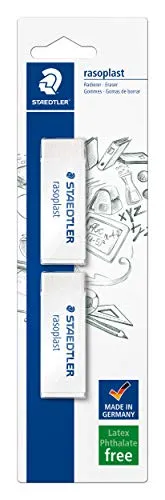 STAEDTLER 526 B2BK2D Radierer rasoplast phtalat und latexfrei, 65 x 13 x 23 mm, 2 Stück auf Blisterkarte, weiß