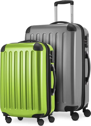 Alex Kofferset - 2er Set Handgepäck + Mittelgroßer Koffer - Klassische Koffer aus bruchsicherem Polycarbonat mit 4 leisen 360°-Rollen. Erweiterbar um 20% für mehr Packvolumen – ideal für jeden Reisenden!