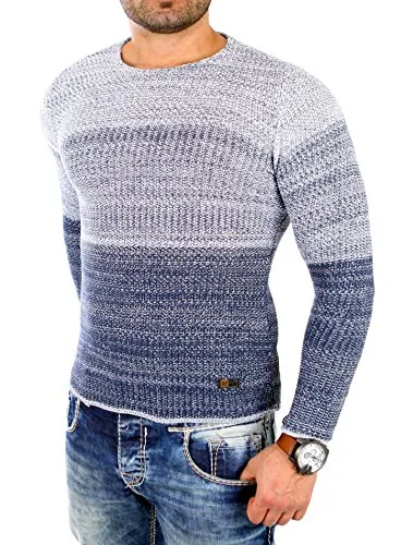 Reslad Herren Pullover Strickpullover Männer Feinstrick Rundhals Ausschnitt Pulli Sweatshirt Pullis RS-3106 Indigo blau XXL