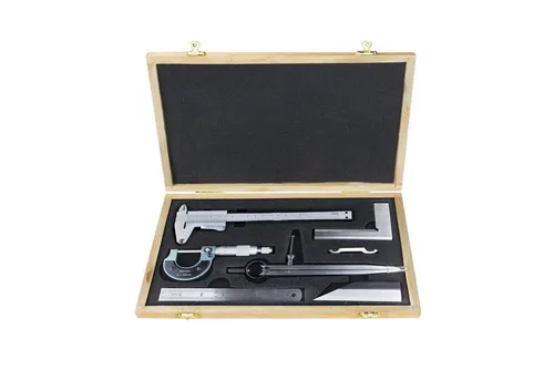 DEMA 6 teiliges Messwerkzeug - Set - Nonius-Messschieber Set, 6-teilig in praktischer Holzkassette, inklusive präzisem Messschieber und Mikrometerschraube für genaue Messungen bis 0,01 mm.