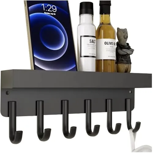 Ruhhy Schlüsselbrett mit Ablage 6 Haken Magnet- / Schrauben-Montage Wadregal klein für Eingangsbereich Flur Küche Bad Werkstatt Gastro 24603
