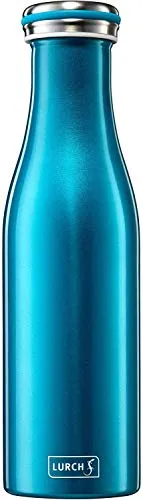 Lurch 240851 Isolierflasche 0,5l – Wasserblaue Thermoflasche aus Edelstahl - Praktische Isolierflasche aus doppelwandigem Edelstahl (0,5l) in wasserblau. Hält Getränke bis zu 12 Stunden warm oder kalt, geschmacksneutral und 100% dicht. Ideal für unterwegs!