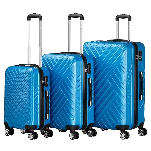 Zelsius Koffer Set 3 Stück, Blau | Robuste Hartschalenkoffer mit Zahlenschloss - Gepäck-Sets | Das 3-teilige Set aus ABS-Hartschalen bietet ideale Größen für jede Reise, von Handgepäck bis zu großen Koffern, und sorgt mit einem 3-stelligen Zahlenschloss für Sicherheit.