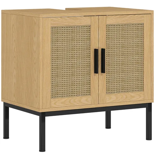 Kleankin Waschbeckenunterschrank aus Eiche - Praktischer Waschbeckenunterschrank, ideal für zusätzlichen Stauraum im Badezimmer. Mit modernem Boho-Design und U-förmigem Ausschnitt für gängige Rohre.