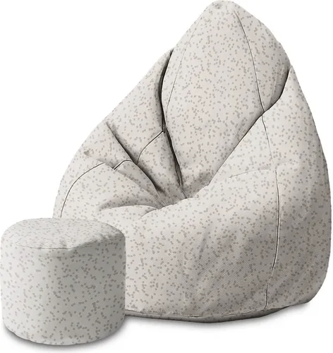 Dreamroots Bean Bag 80x80x120cm Puf Sitzsack mit Lehne und Hocker und Bezug Sitzsack mit Füllung Sitzsack Erwachsene mit Füllung Beige Dots