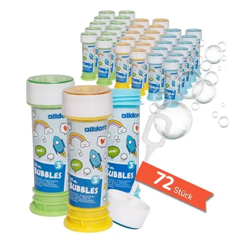 alldoro 68789 Seifenblasen 72er Set mit Murmel-Labyrinth im Deckel & Pustestäbchen, je 55 ml, Rainbow-Bubbles für Geburtstag & Hochzeit, ab 3 Jahre