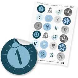 Zahlensticker Z16 Adventskalenderzahlen 1-24 Klassisch / Blautöne - Blau