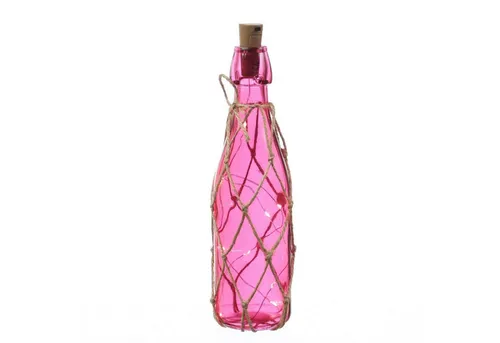MARELIDA LED Dekolicht LED Dekoflasche mit Lichterkette Juteseil Leuchtflasche H: 28cm pink, LED Classic, warmweiß (2100K bis 3000K)