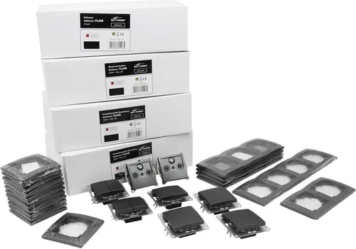 McPower Steckdosen-Schalter-Set Flair, anthrazit, 95-teilig für Einfamilienhaus - Komplettes Set für die Unterputz-Montage, inklusive 40 Steckdosen und 12 Wechselschaltern, ideal für die individuelle Elektroinstallation im Einfamilienhaus.