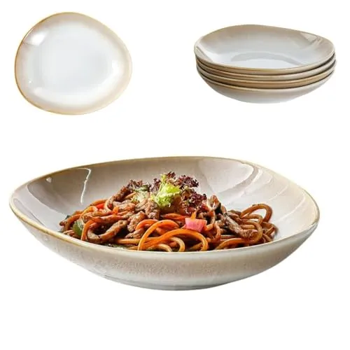 Kadum Pastaschüssel aus Keramik | 6 Stück ovale Schüssel Set Salatschüsseln Pastaschalen Pastateller Salatteller| Müslischale Dessertschale 21,7 x 19 x 4,3 cm