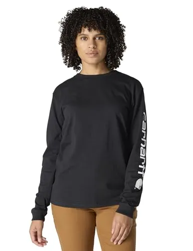 Carhartt Damen Loose Fit T-Shirt mit Logo-Grafik - Schwarzes, schweres T-Shirt für Damen, ideal für einen lässigen Look mit Rippstrickbündchen und auffälligem Carhartt