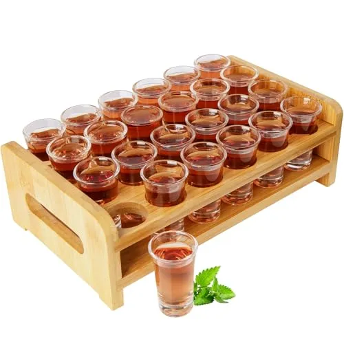 Schnapsgläser Set 24 tlg. mit Cocktailhalter - Schnapsgläser Set mit 24 klaren Gläsern und stabilem Servierbrett, ideal für Partys und besondere Anlässe, sorgt für eine stilvolle Präsentation Ihrer Getränke.