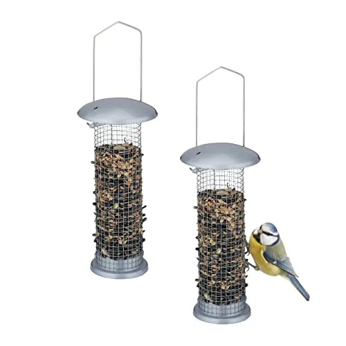 Vogelfutterspender Futterturm - Metall Futterstation - Vogelfuttersäulen & -häuschen, hängend, aus robustem Metall, ideal für die Fütterung von Wildvögeln mit einer Höhe von 33 cm und einer Breite von 10 cm.