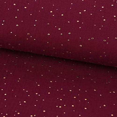 Bekleidungsstoff Double Gauze Musselin Punkte dunkelrot gold 1,4m