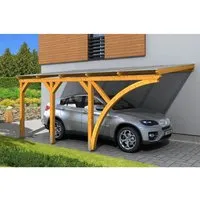 Einzelcarport SKAN HOLZ Eifel mit Einfahrtsbogen - Hochwertiger Carport mit Pultdach, ideal für den Schutz Ihres Fahrzeugs, gefertigt aus robustem Holz und inklusive Pfostenanker für stabile Montage.