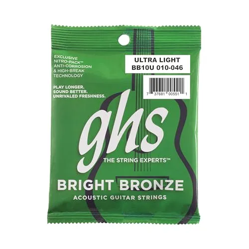 GHS BB10U Bright Bronze, Ultra Light Acoustic Guitar String Set, 010-046